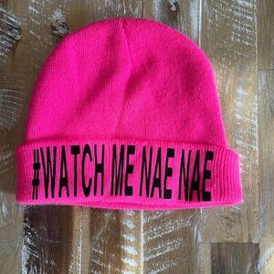 Pink Beanie with Black Text #watch me nae nae
